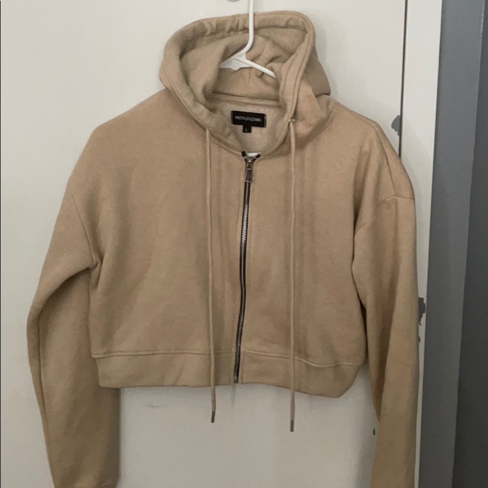Oatmeal cropped zip hoodie